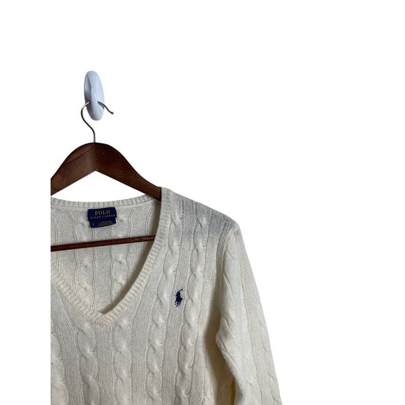 Polo Ralph Lauren Wool Cashmere Cable Knit Sweater Cream Womans Small (FLAWED) - Picture 6 of 10